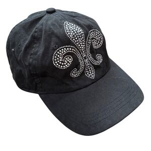 Y2K Mcbling Gyaru Decky Black Cotton Rhinestone Fleur De Lis Baseball Hat Cap